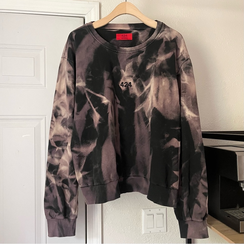 424 Brown tie dye cotton crew neck long sleeve pullover sweater